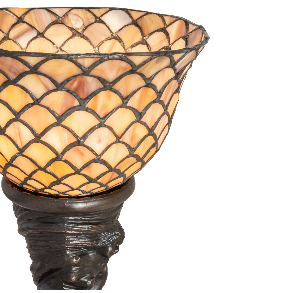 Close-up of Tiffany Fishscale Mini Lamp’s stained glass shade.