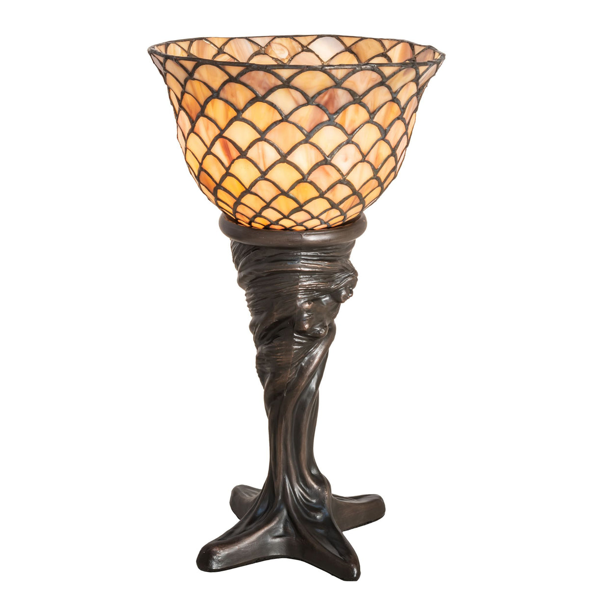 Tiffany Fishscale Mini Lamp with a stained glass shade and bronze-finished base.