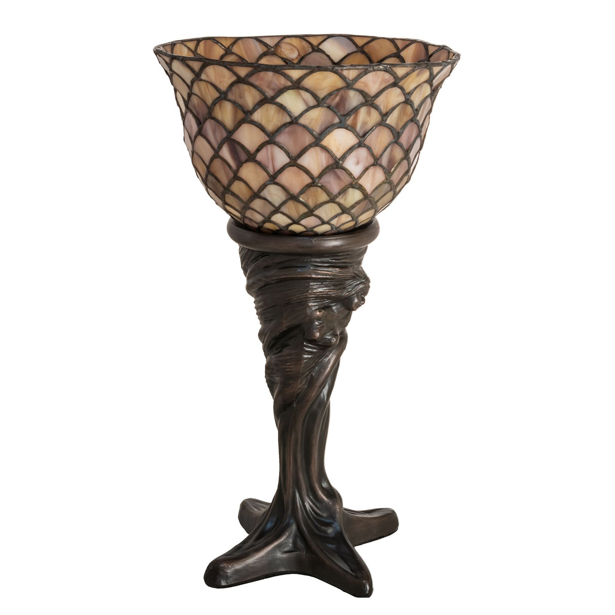 Unlit view of Tiffany Fishscale Mini Lamp with fishscale pattern.