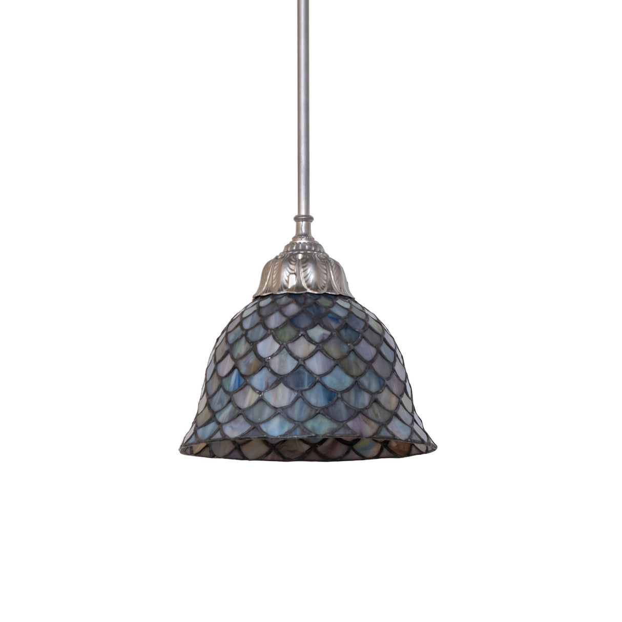 Unlit view of the Tiffany Fishscale Mini Pendant showcasing its textured art glass design.