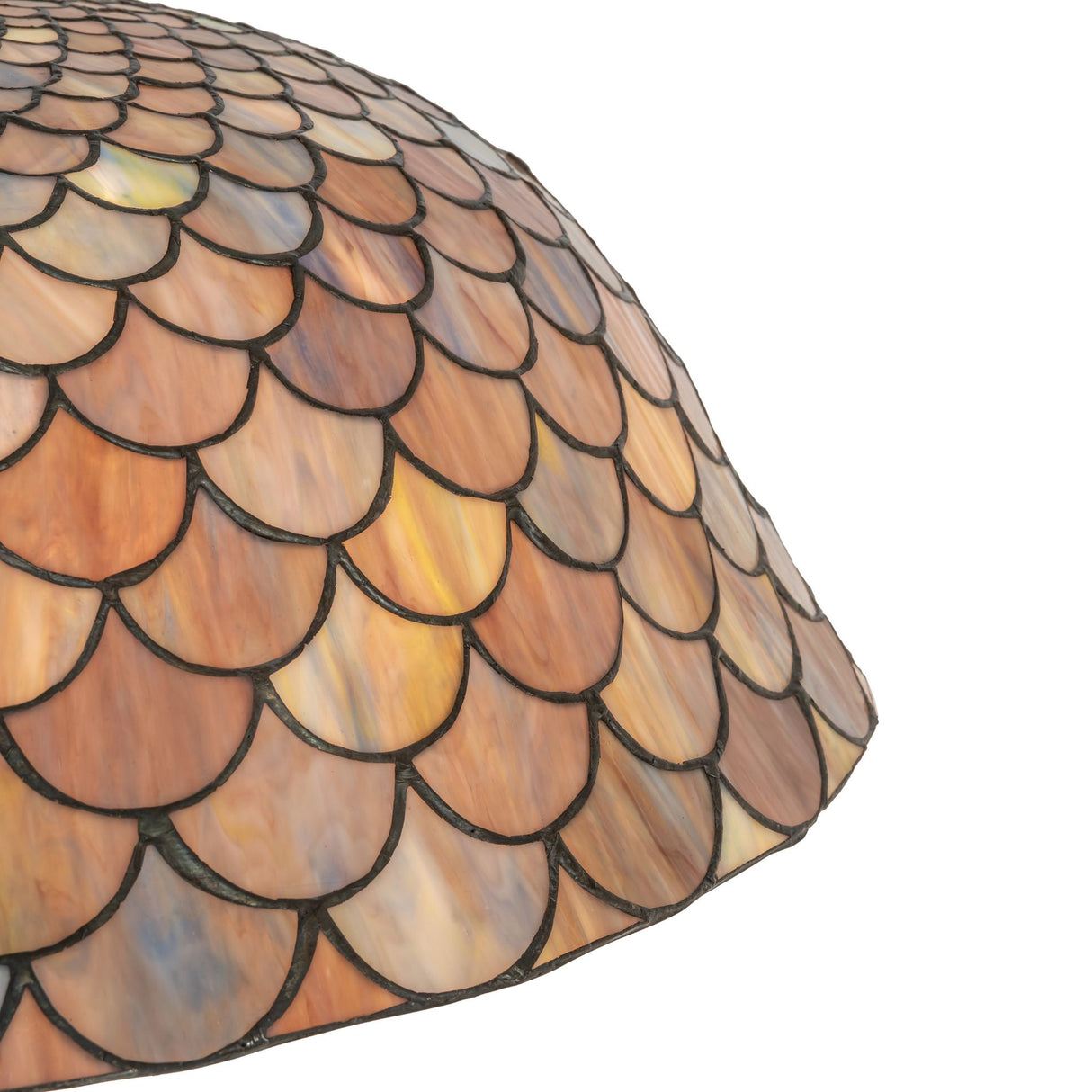 Close-up of the Tiffany Fishscale Pendant art glass details.