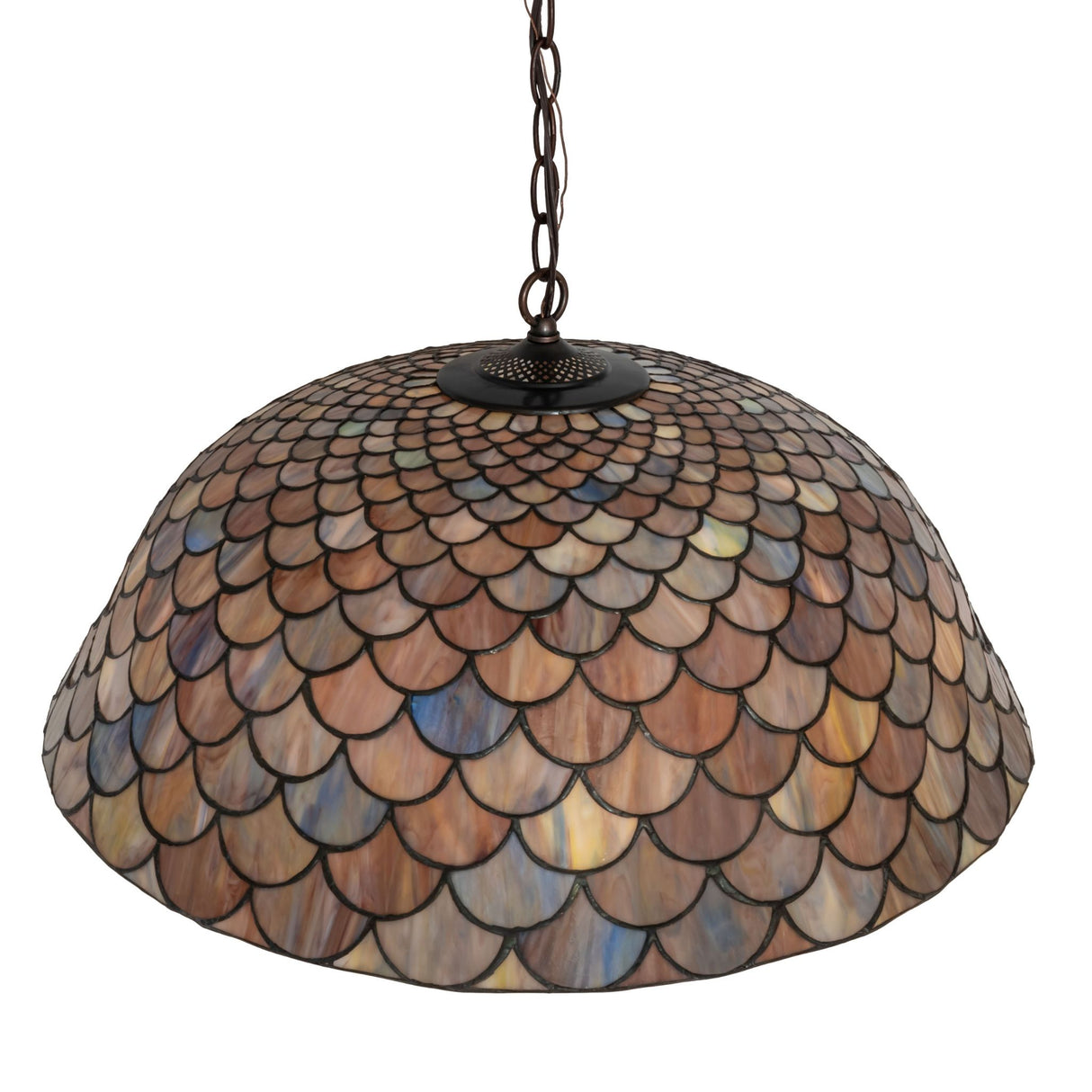Side angle of Tiffany Fishscale Pendant showcasing intricate details.