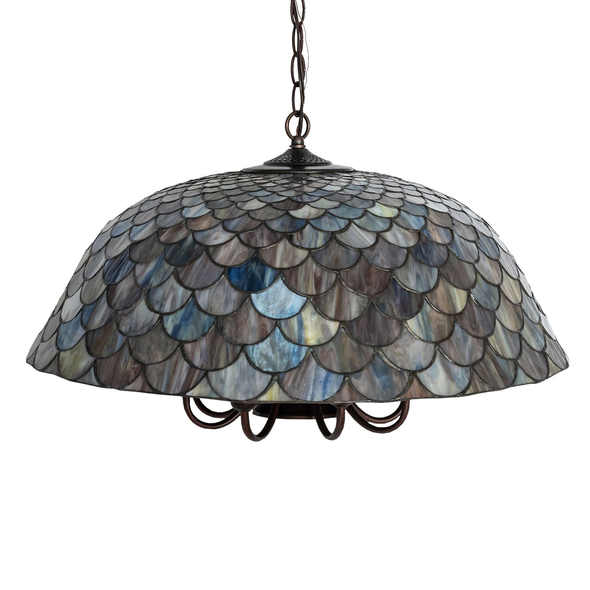 Side view of Tiffany Fishscale Pendant in blue and earthy tones.