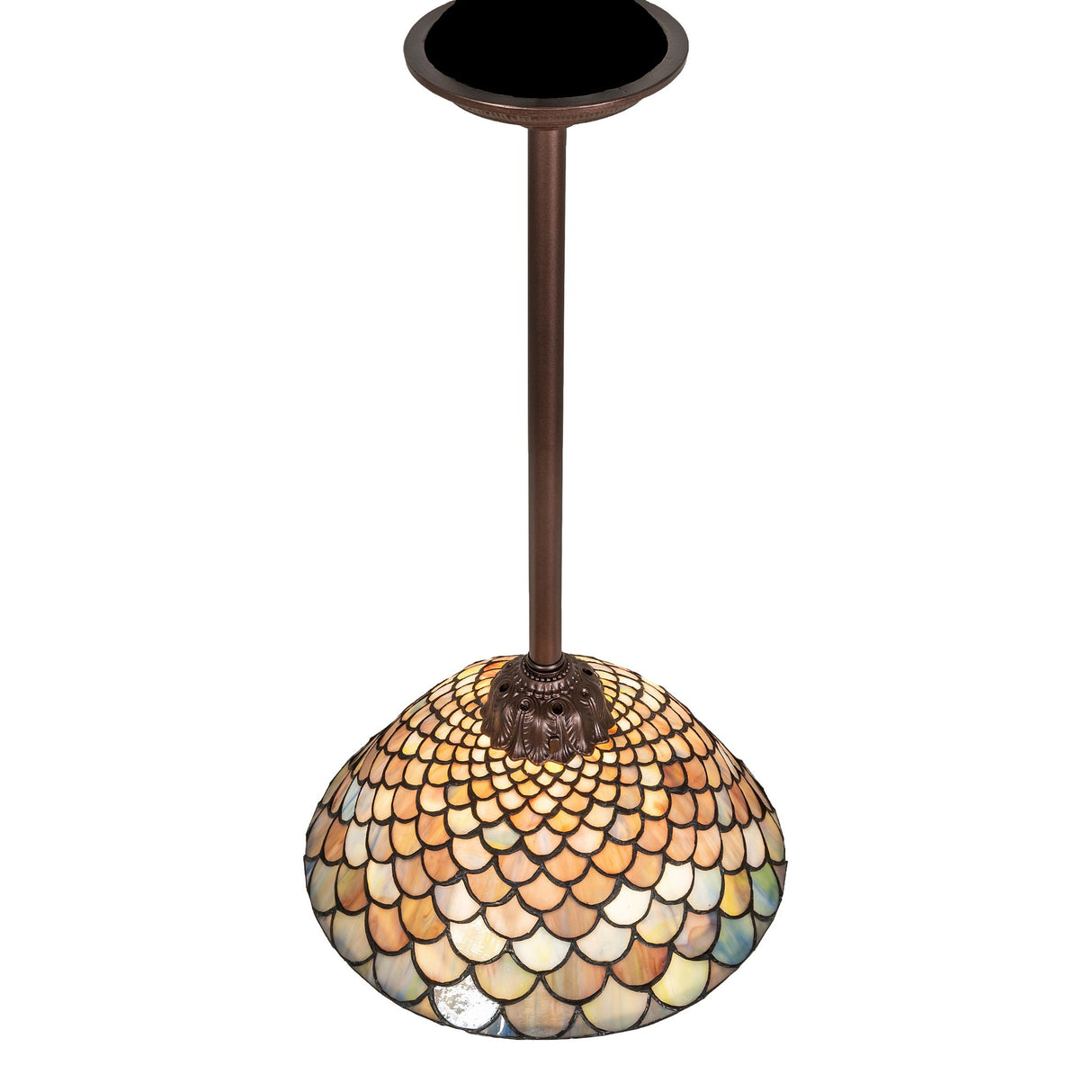 top-down view of tiffany fishscale pendant showcasing statuario idalight diffuser.