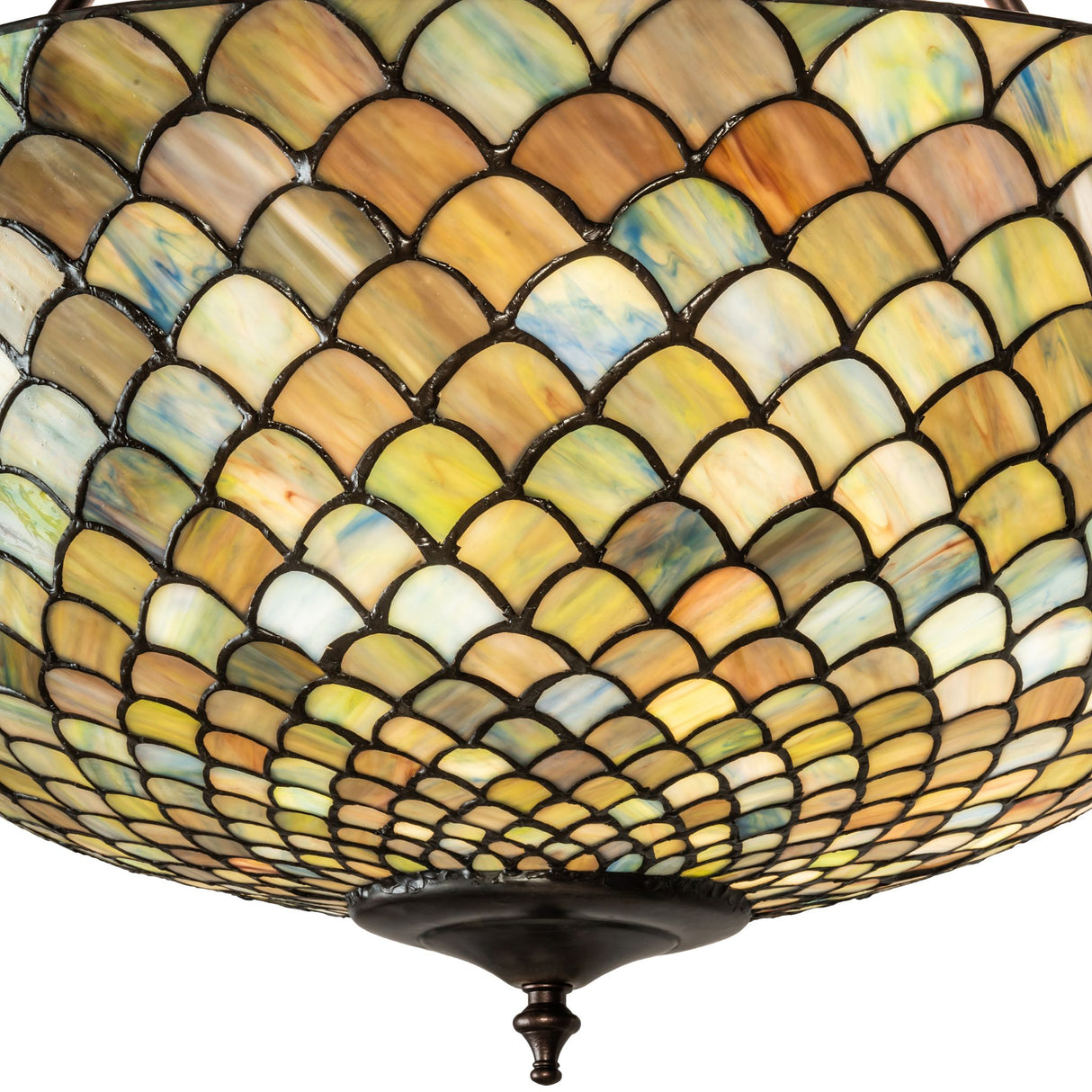 Close-up of the intricate Tiffany fishscale semi-flushmount details.