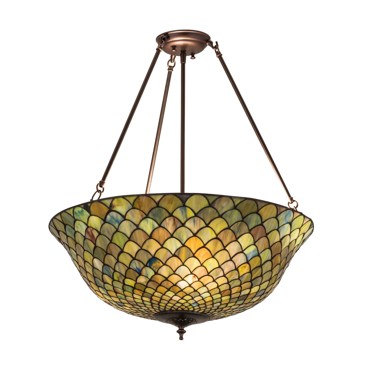 Close-up of the Tiffany Fishscale shade with intricate honeycomb patterns.