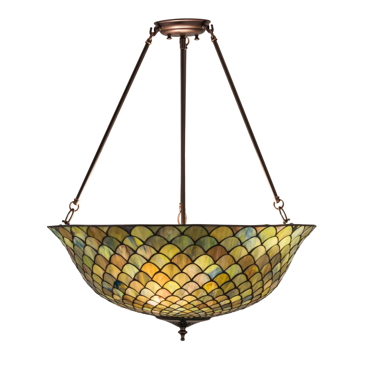 Side view of the Tiffany Fishscale Semi-Flushmount highlighting its bronze hardware.