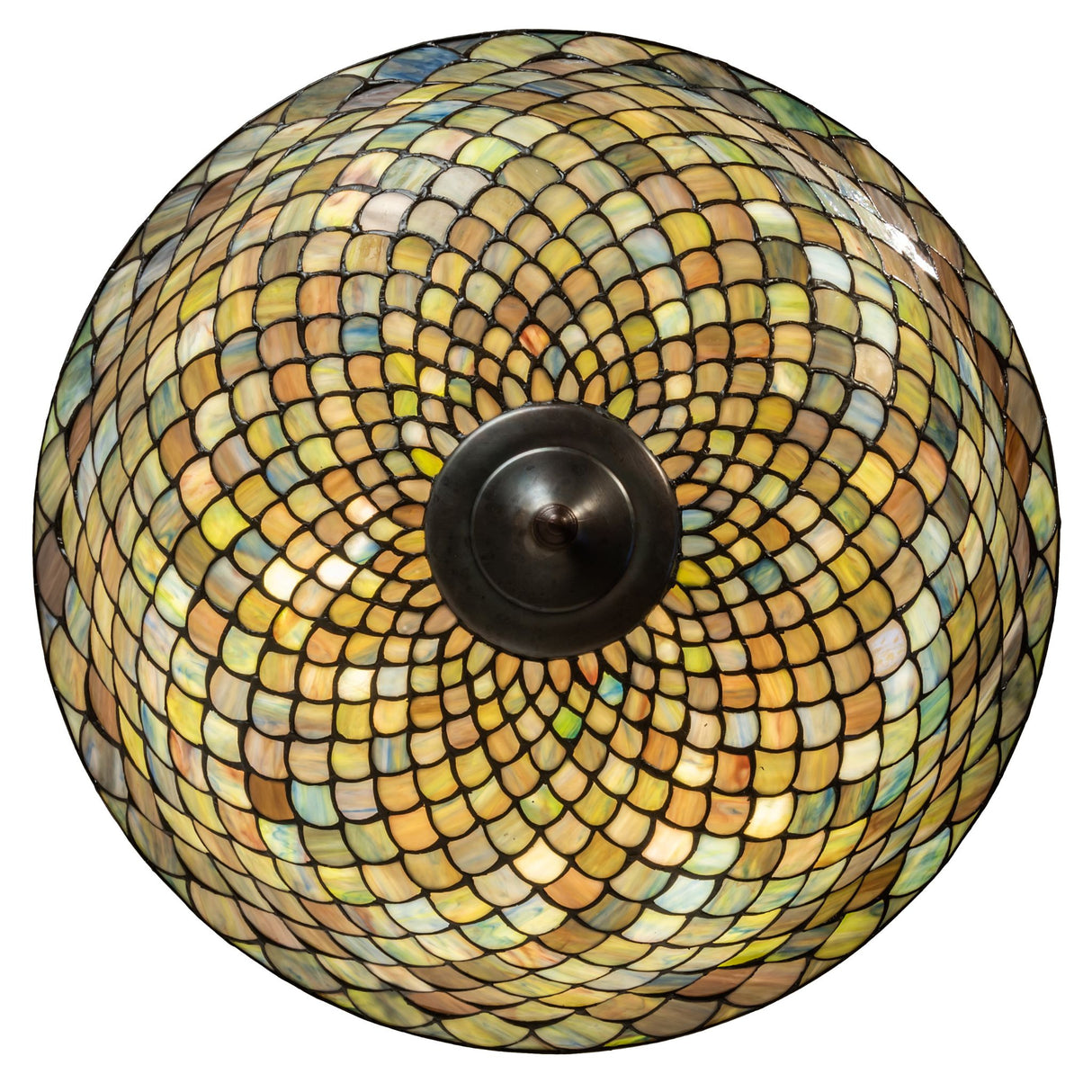 Top view focusing on the Tiffany fishscale semi-flushmount mounting.