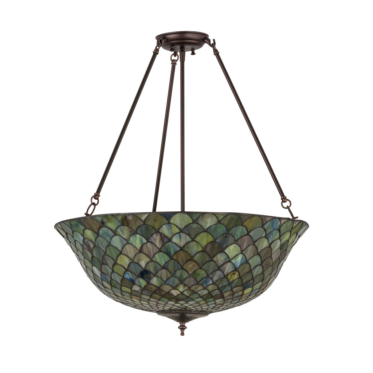 Unlit Tiffany Fishscale Semi-Flushmount emphasizing its multi-hued art glass.