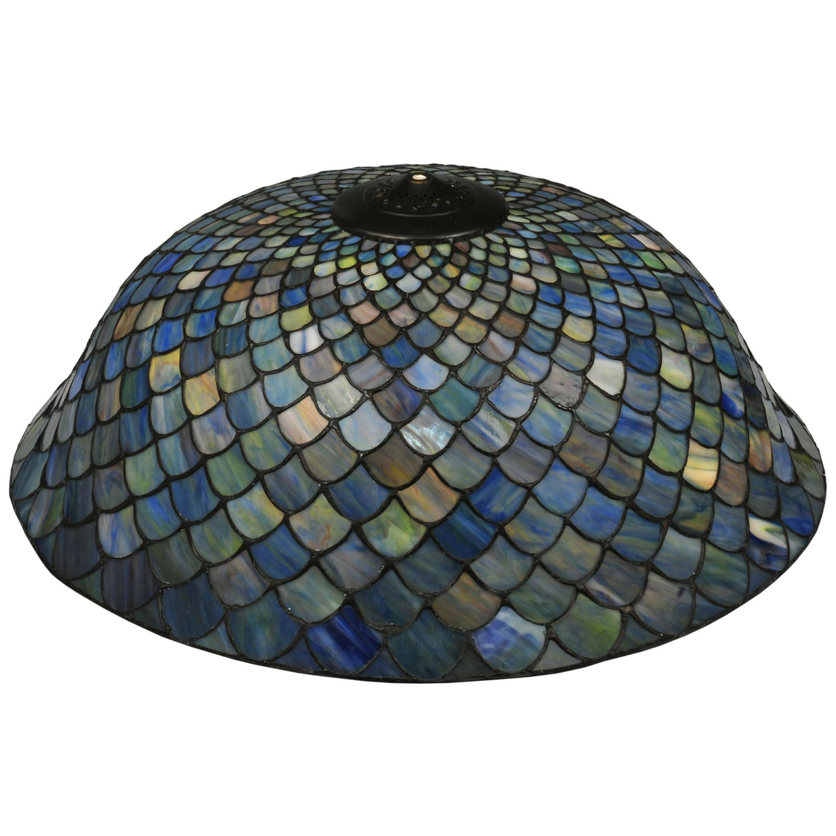 Angled view of the Tiffany Fishscale shade showcasing vibrant colors.