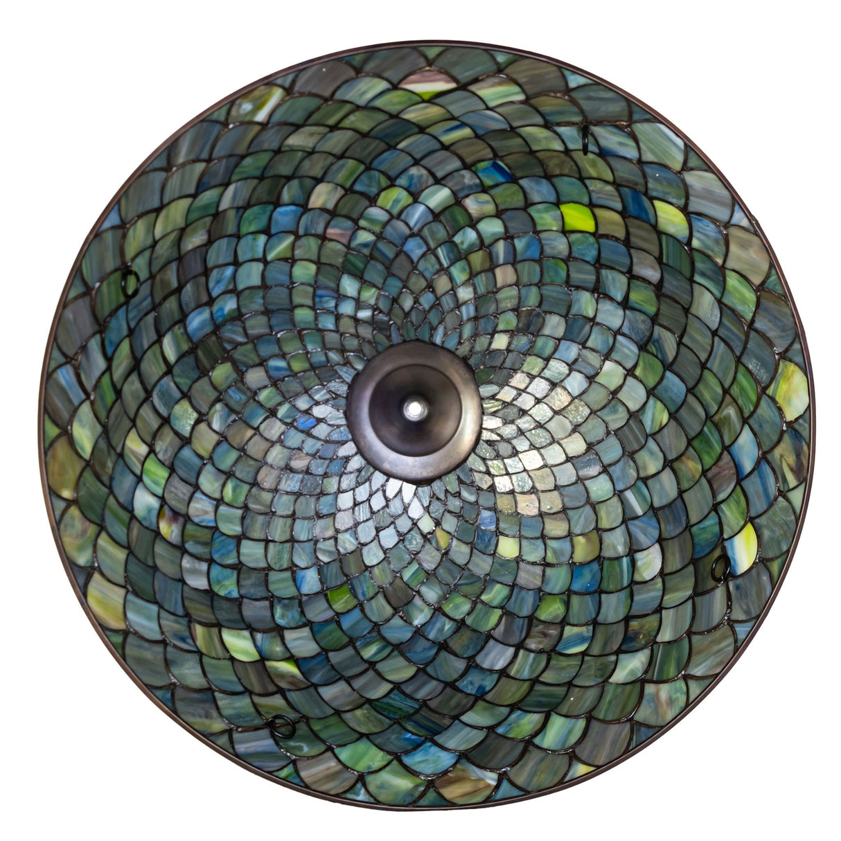 Bottom view of the Tiffany Fishscale shade showing multi-colored patterns.