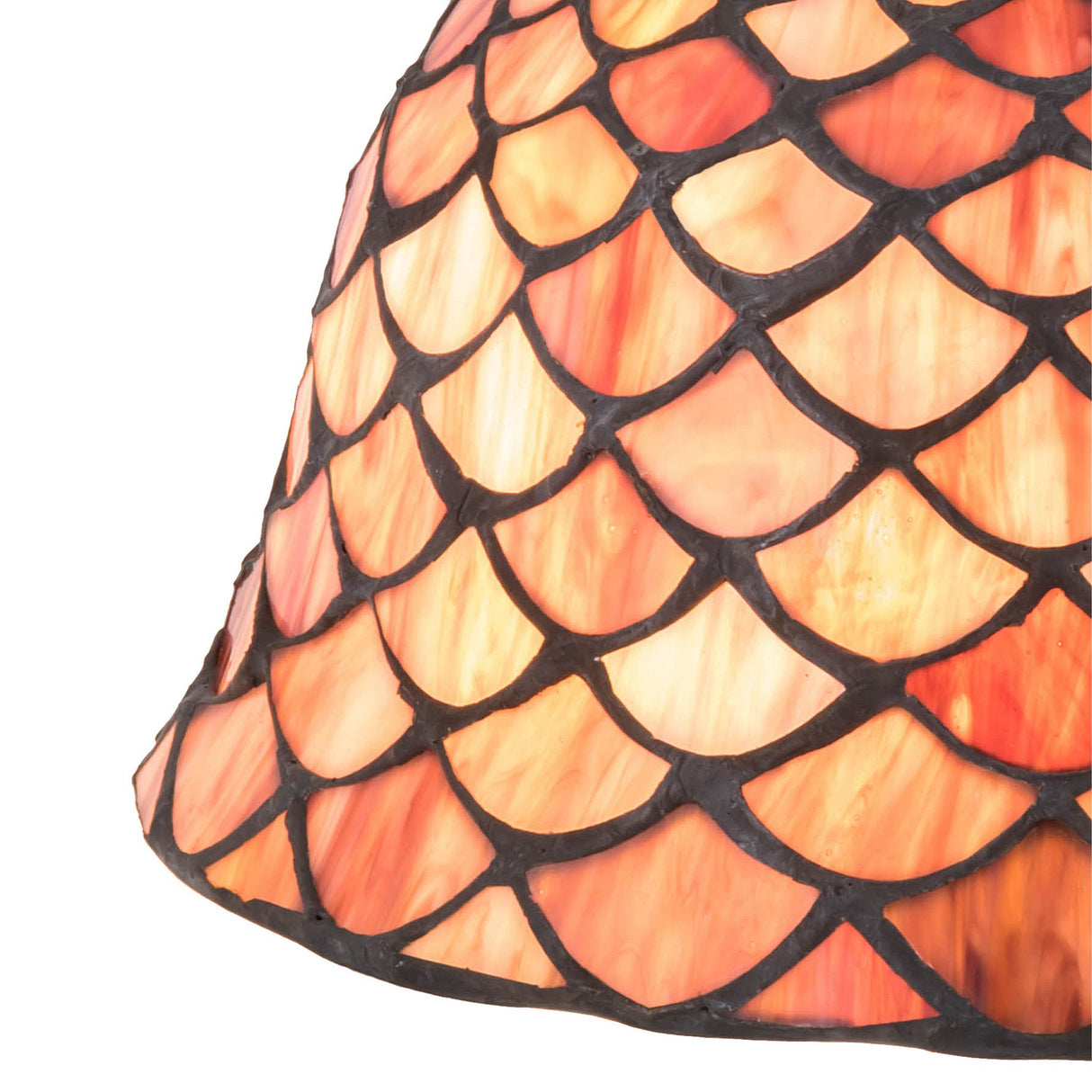 Close-up of the Tiffany fishscale shade with textured glass details.