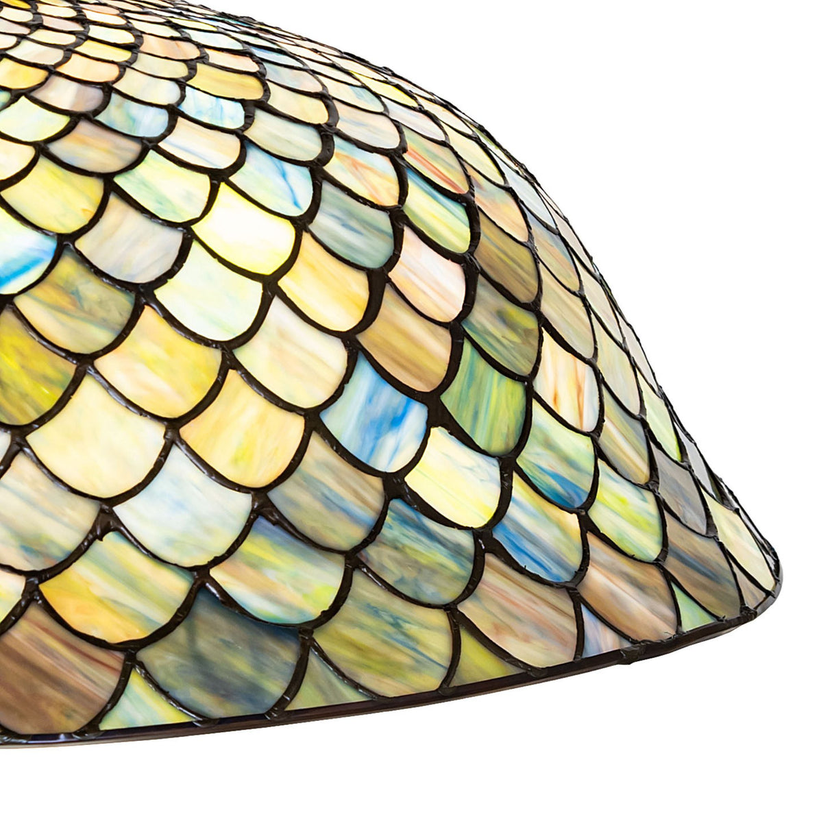 Closeup of the Tiffany Fishscale shade highlighting its detailed glasswork.