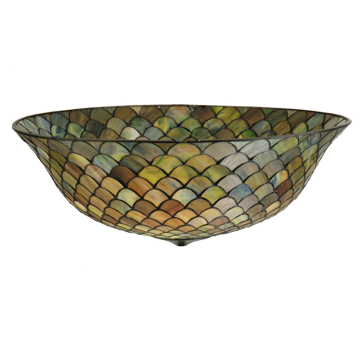 Detailed view of the Tiffany Fishscale shade with amber and green accents.