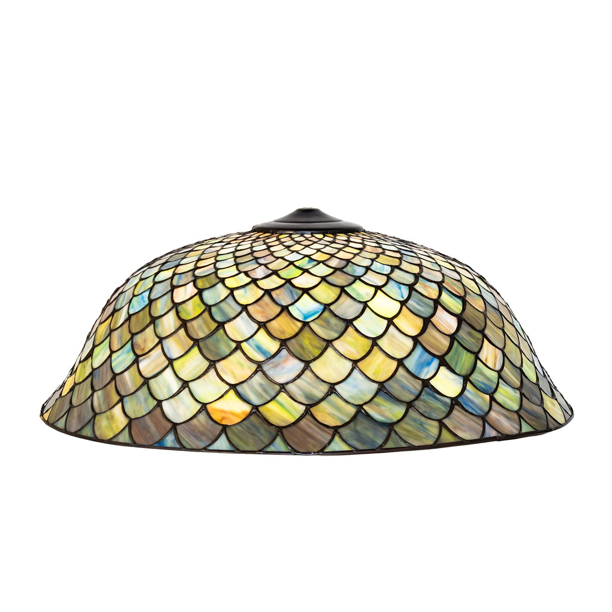 Front view of the Tiffany Fishscale shade with intricate glass design.