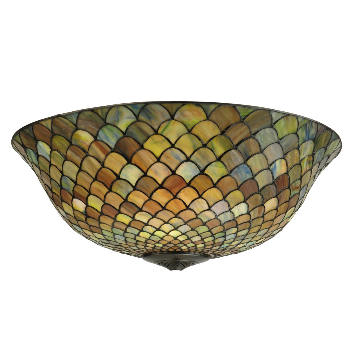 Illuminated view of the Tiffany Fishscale shade showcasing warm tones.