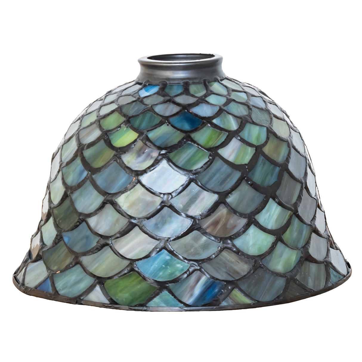 Tiffany Fishscale shade in blue-green tones, unlit view.