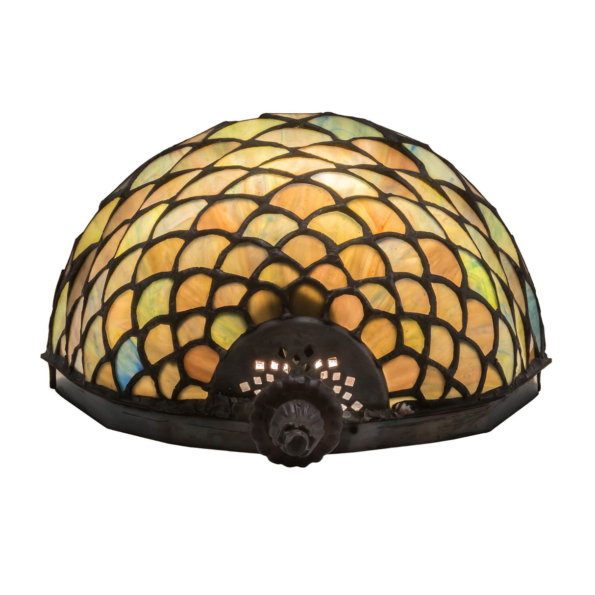 Bottom view focusing on the intricate detailing of the Tiffany Fishscale Wall Sconce base.
