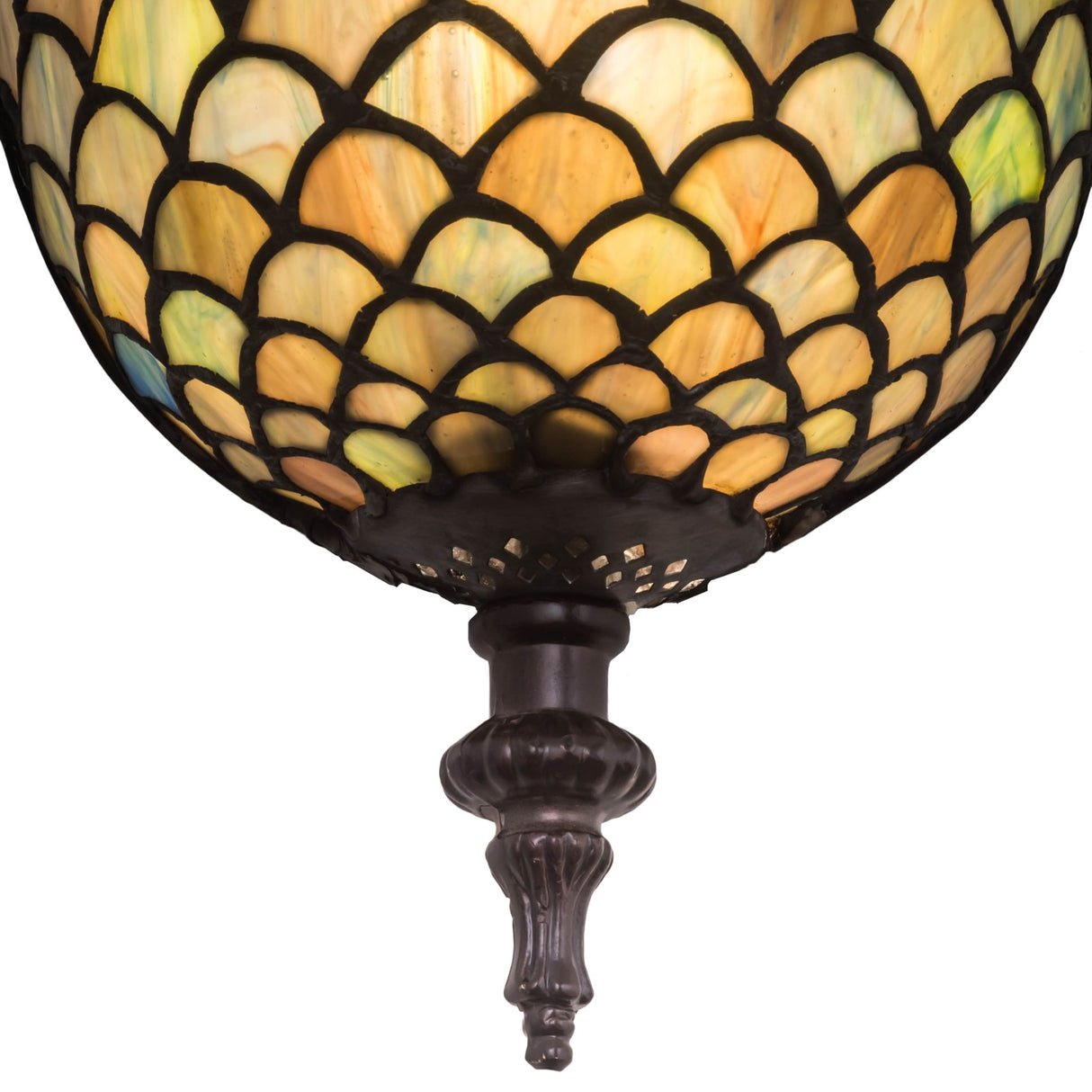 Detailed design of the multicolored scales on the Tiffany Fishscale Wall Sconce.