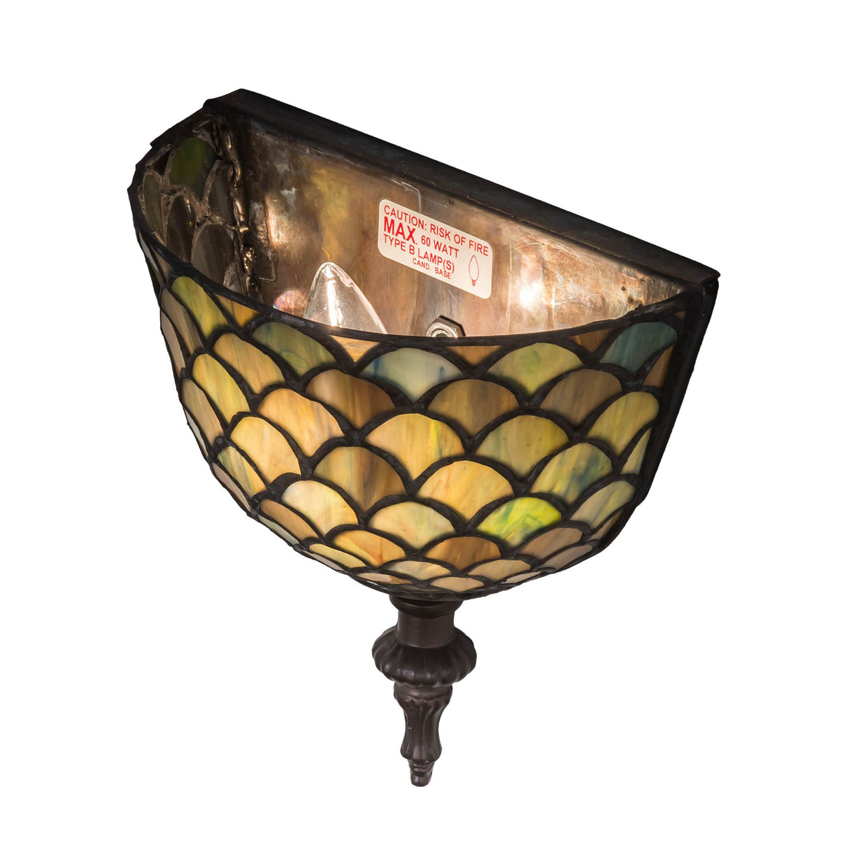 Interior view displaying the construction and inner details of the Tiffany Fishscale Wall Sconce.