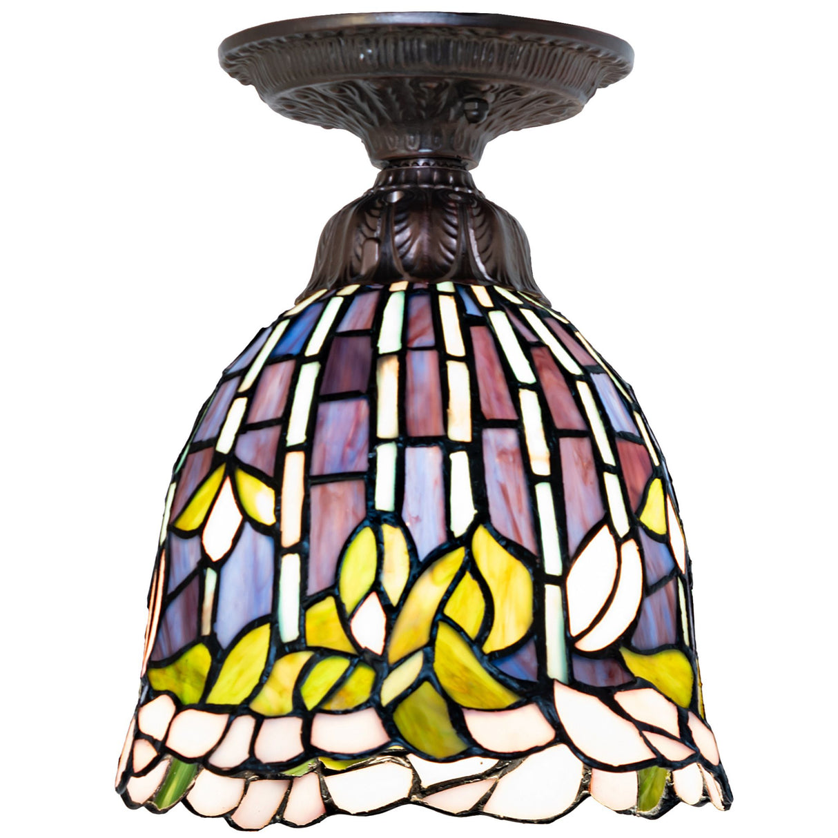 front view of tiffany flowering lotus flushmount with vibrant petals.