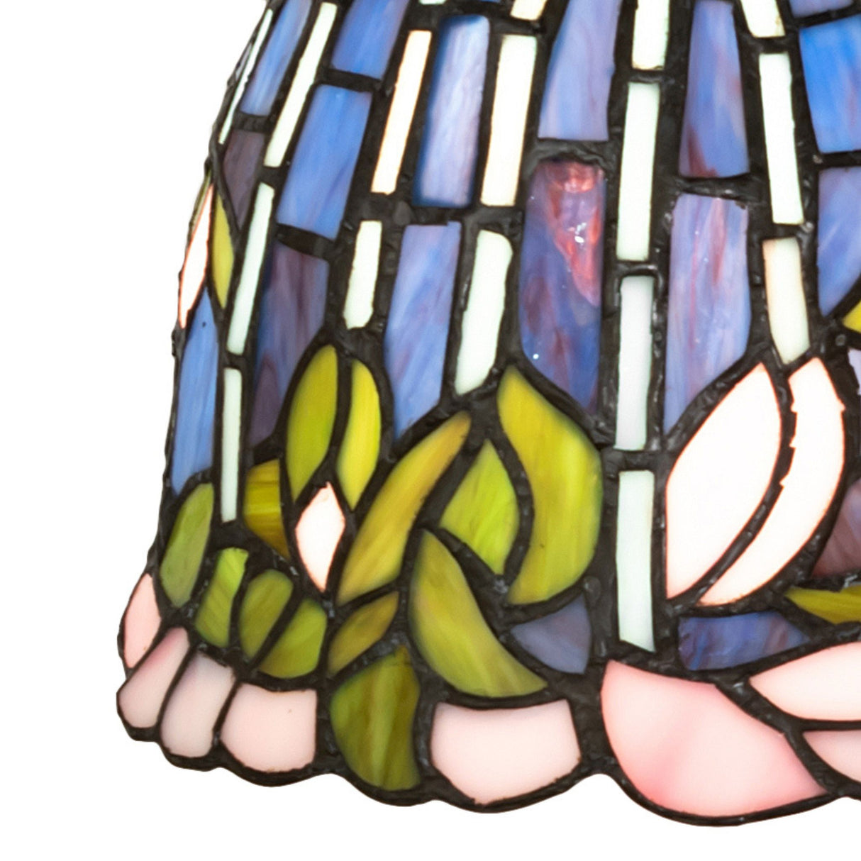 Close-up of Tiffany Flowering Lotus Mini Pendant emphasizing detailed stained glass craftsmanship.