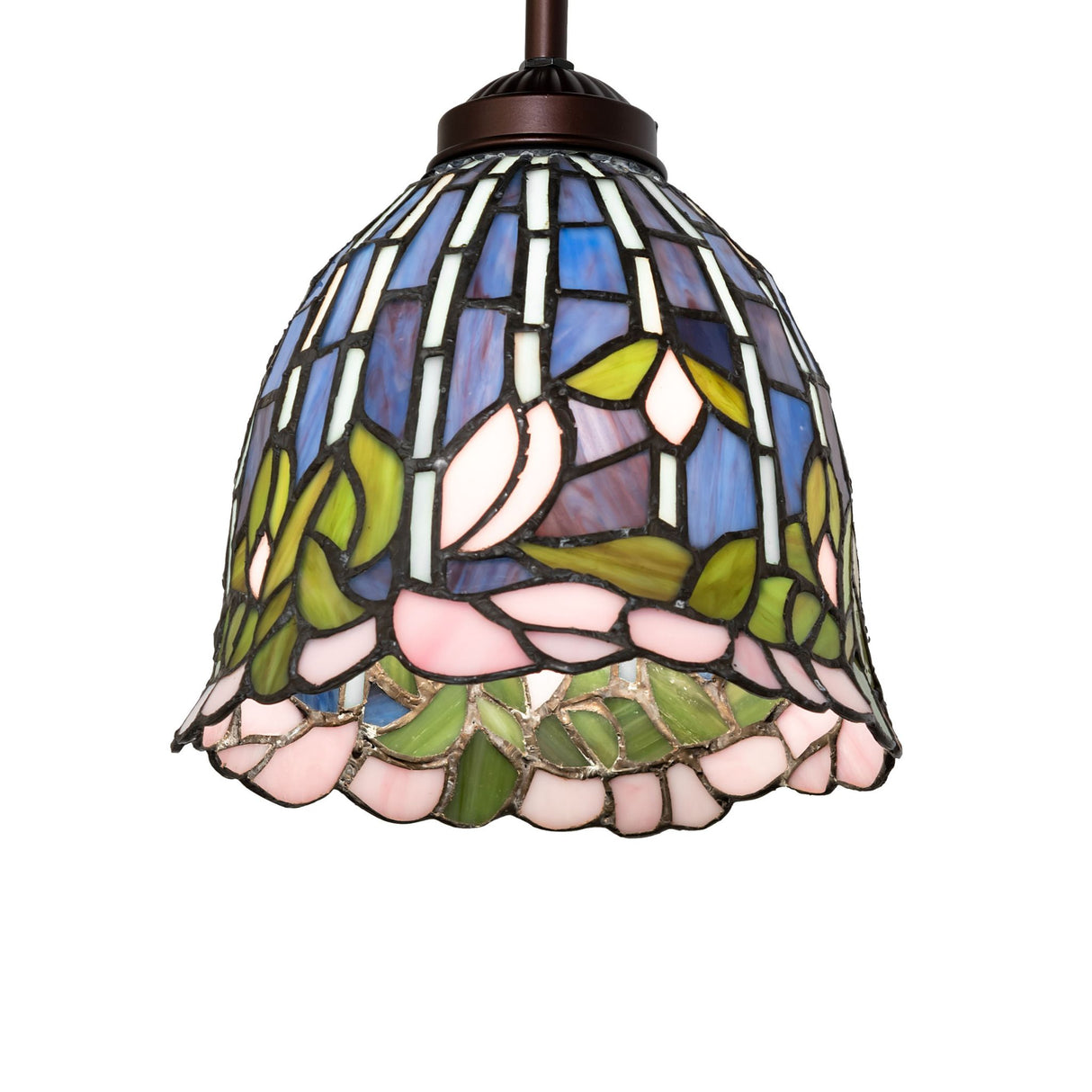 Detailed view showcasing the intricate glasswork of the Tiffany Flowering Lotus Mini Pendant.