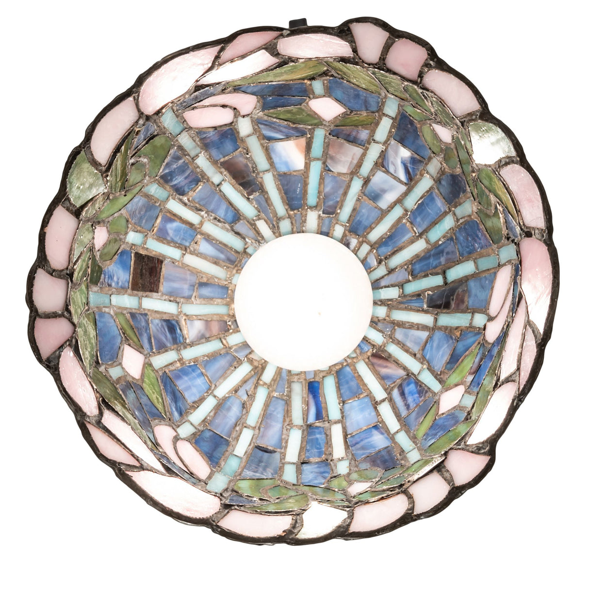 Overhead view of Tiffany Flowering Lotus Mini Pendant highlighting detailed glass design.