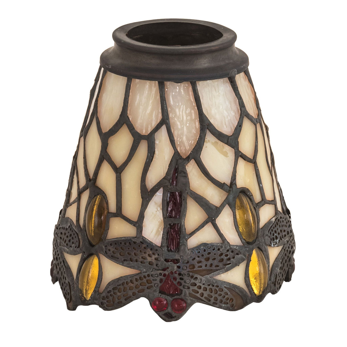 Close-up details of Tiffany Hanginghead Dragonfly light shade.