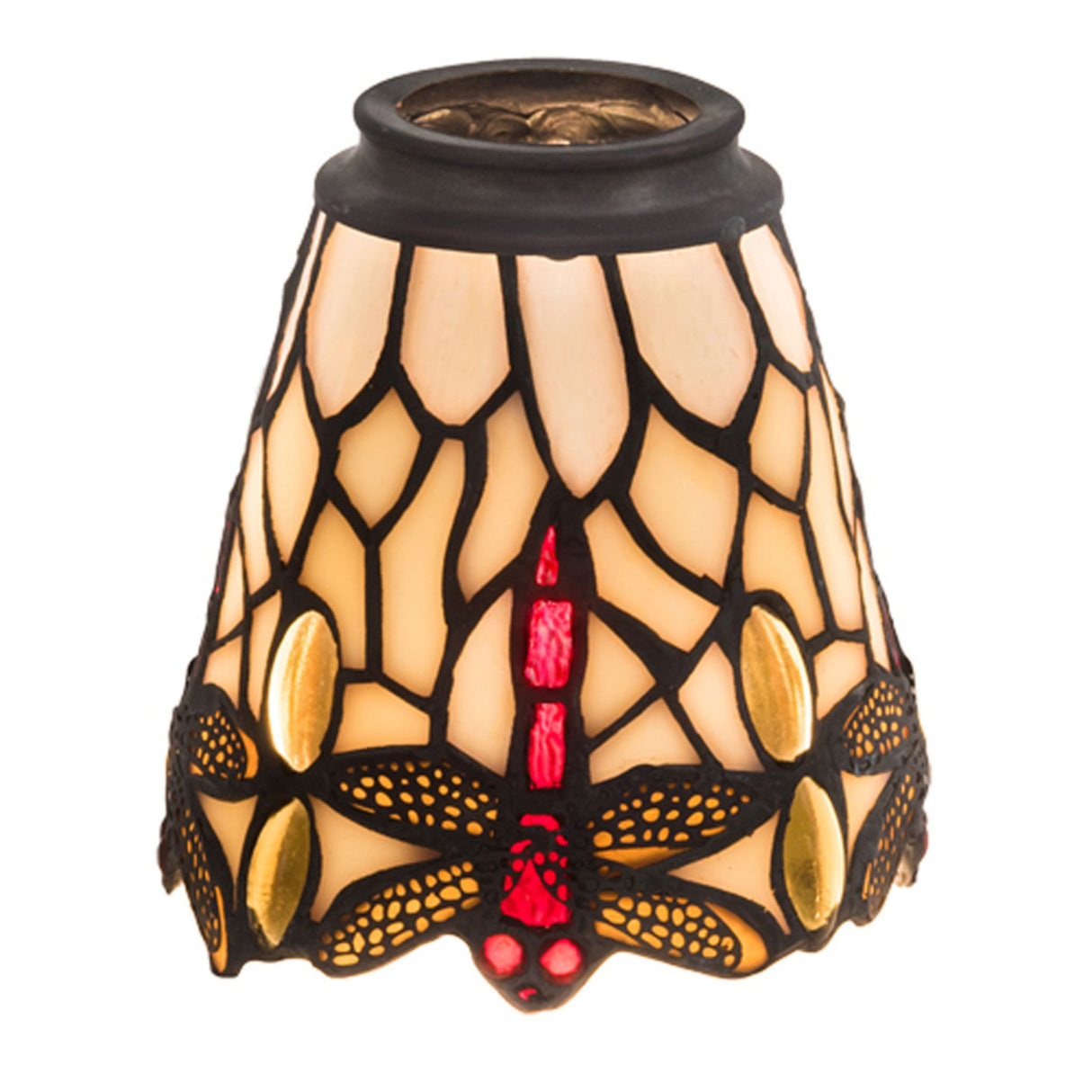 Side view of Tiffany Hanginghead Dragonfly fan light shade.