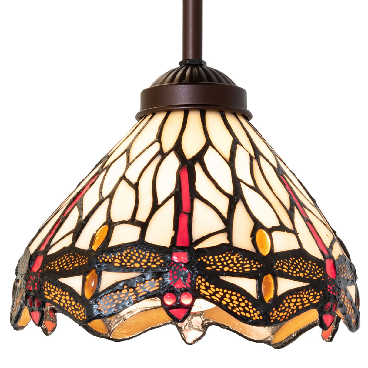 Tiffany dragonfly mini pendant with stained glass shade.