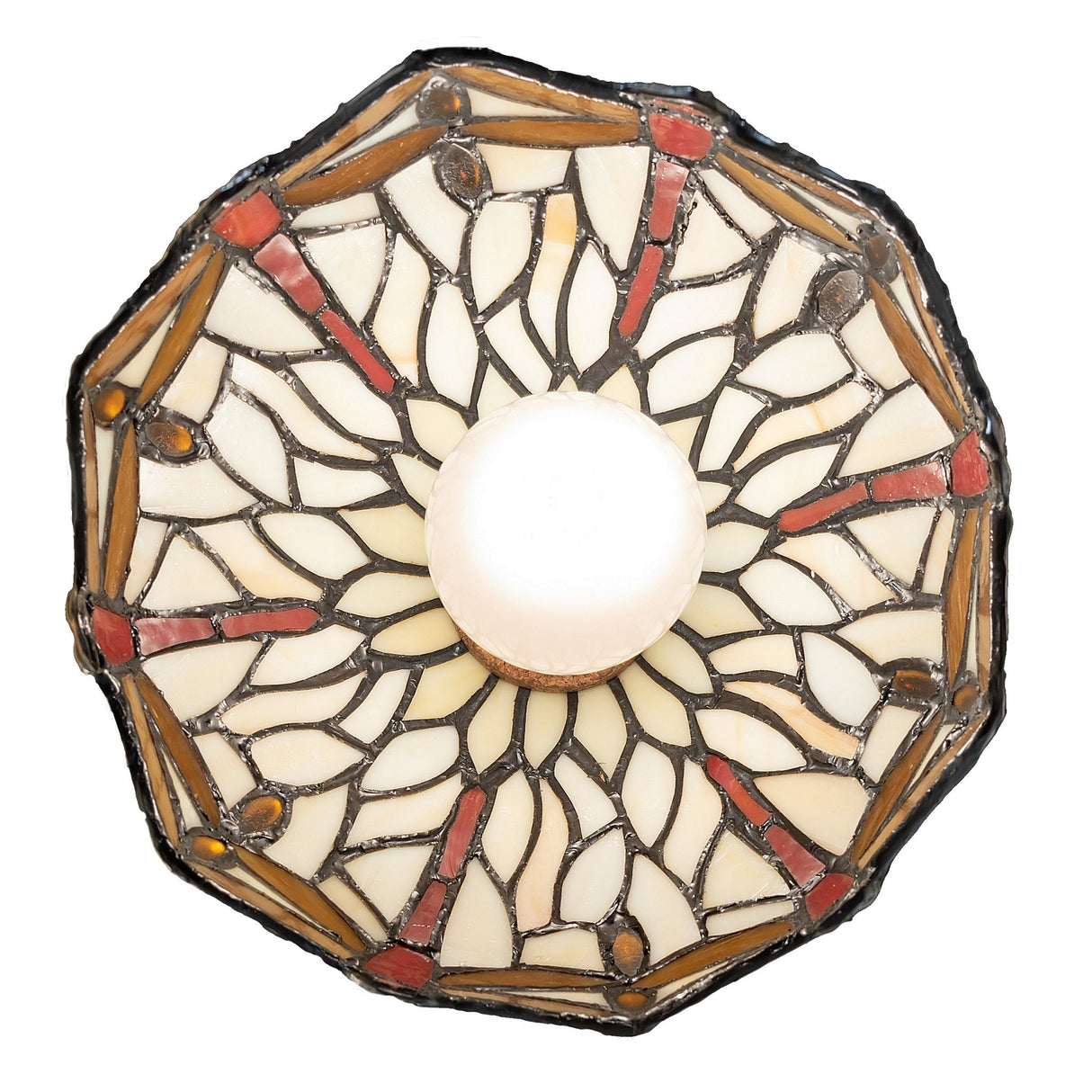 Bottom view of dragonfly stained glass mini pendant.