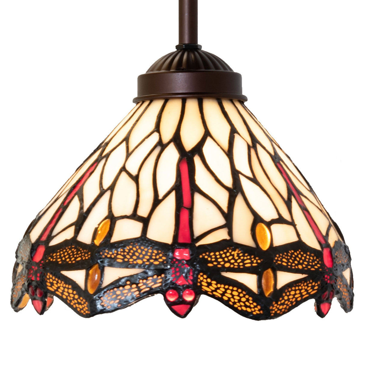 Side view of Tiffany dragonfly pendant highlighting its design.