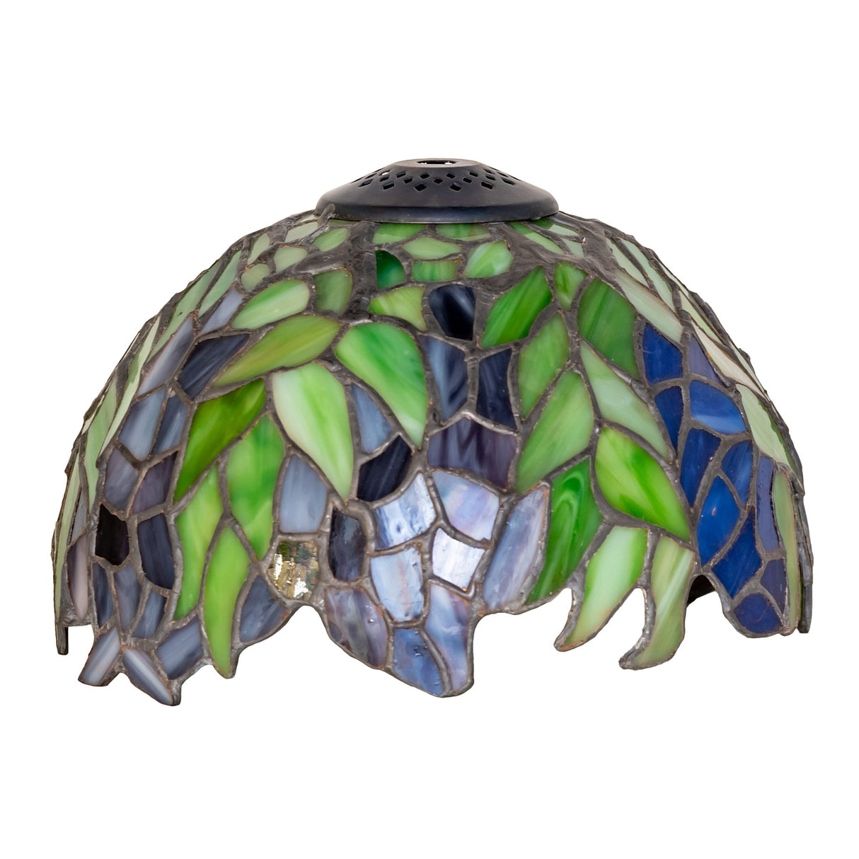 Unlit Tiffany Honey Locust shade showcasing intricate stained glass details.