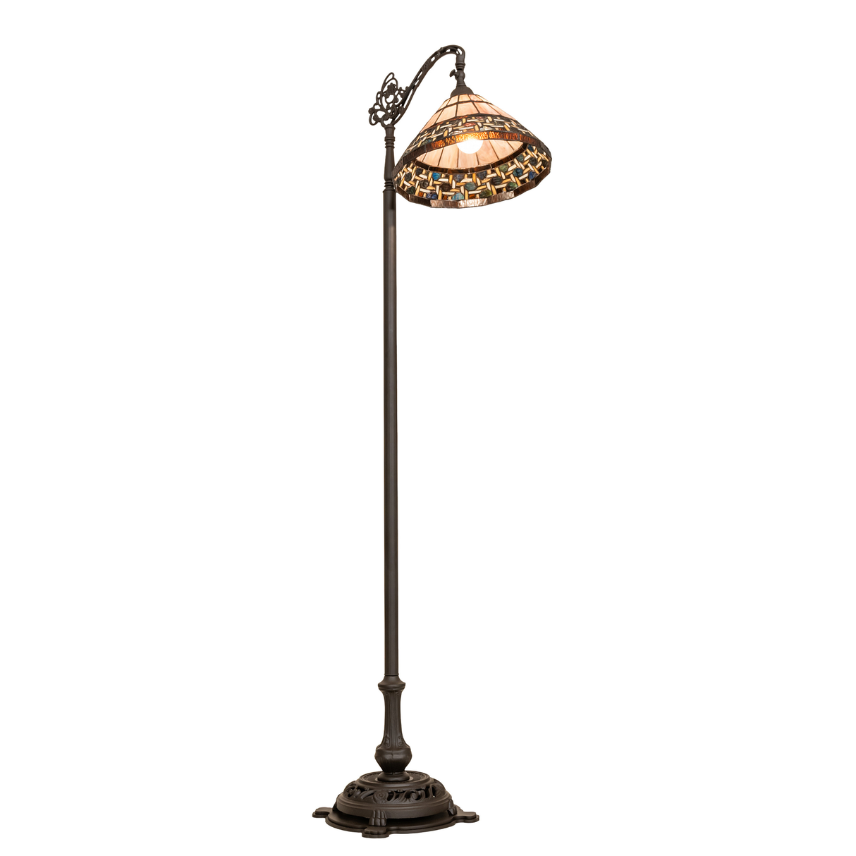 Side view of Tiffany-style Ilona lamp with lighted shade.