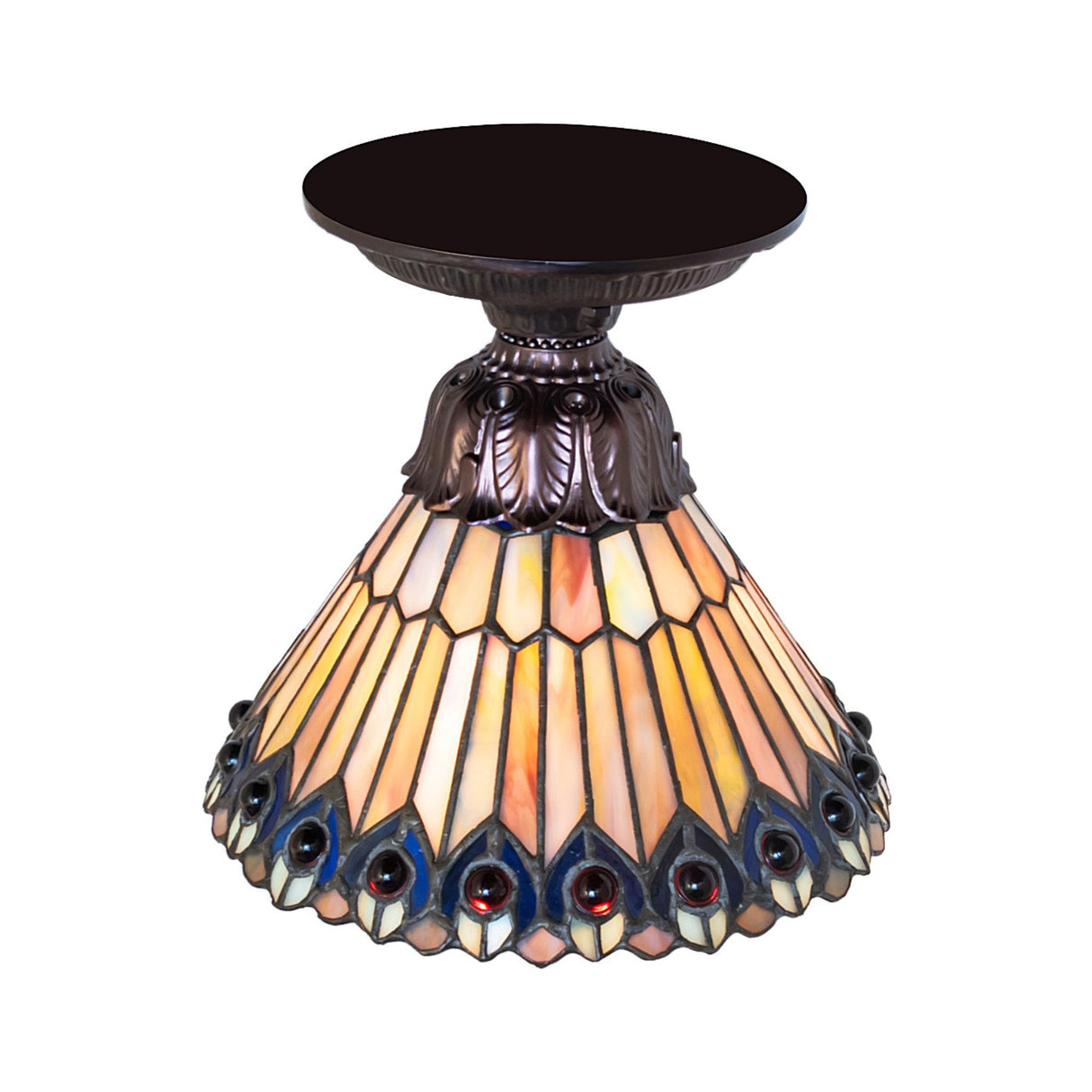 Top view of Tiffany Jeweled Peacock flushmount.