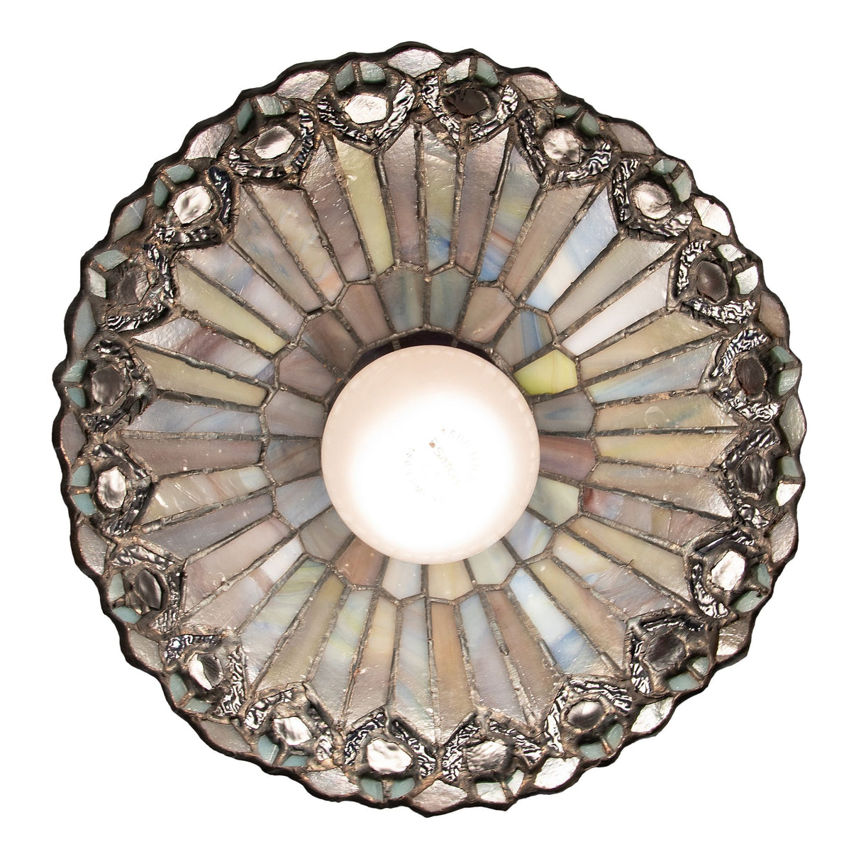 Bottom view of the Peacock Mini Pendant revealing its intricate glass arrangement.