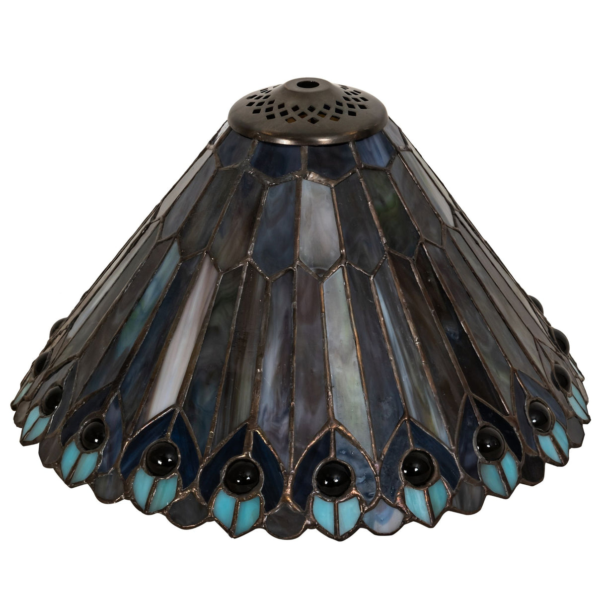 Unlit view featuring a stunning peacock feather-inspired design with jewel accents.