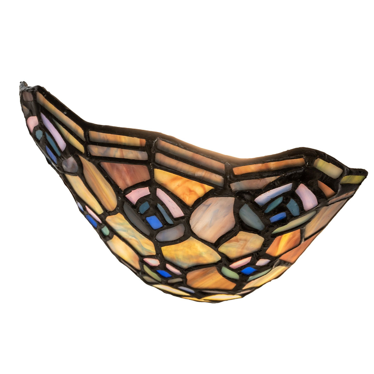 Top-down view of Tiffany peacock night light showing colorful glass patterns.