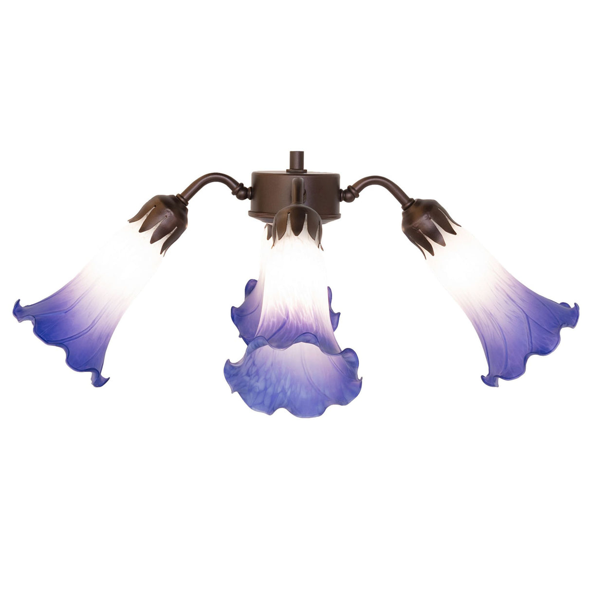 Front view of the 4 Light Fan Light, with the symmetrical arrangement of glass shades.