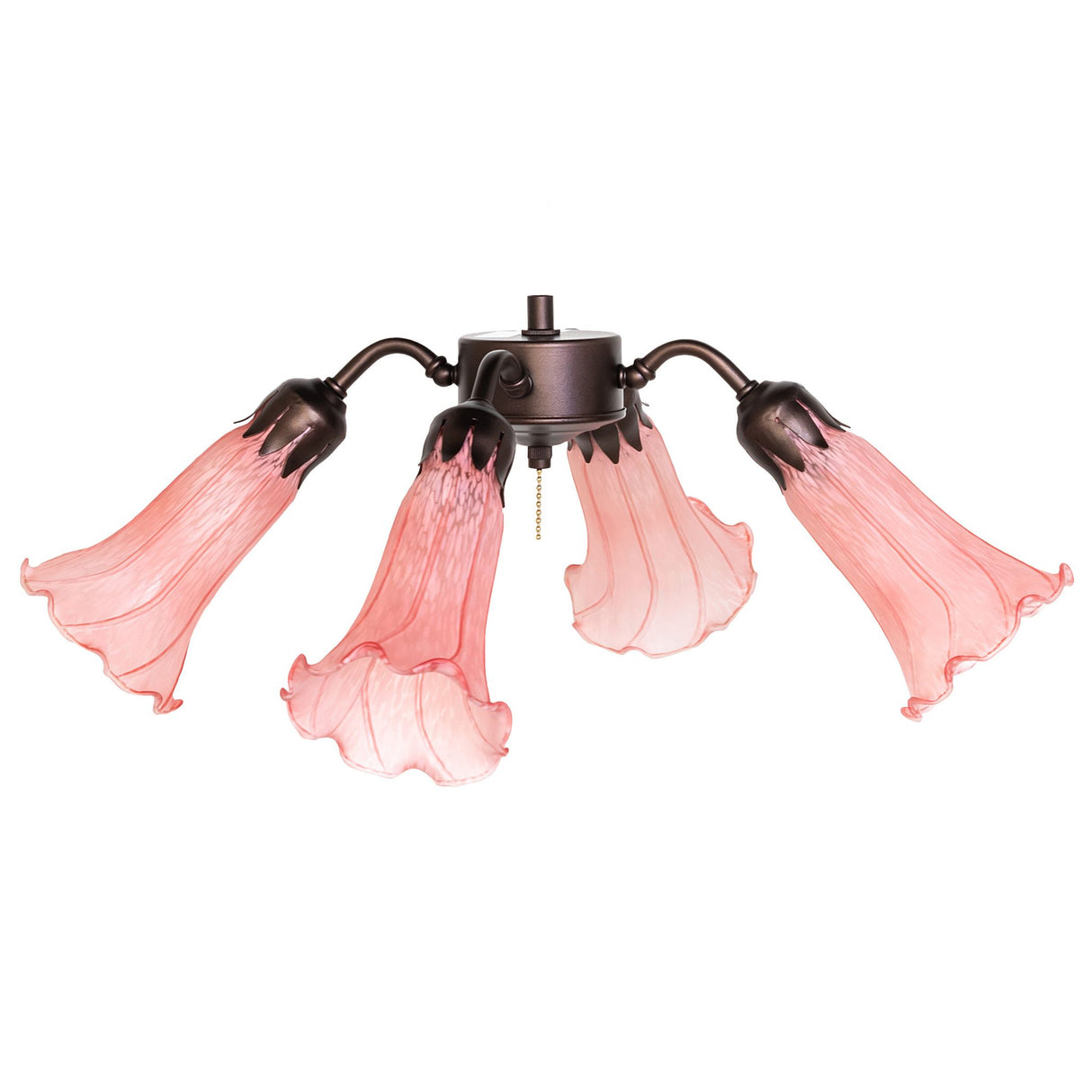 Unlit view of Pink Tiffany Pond Lily Fan Light.