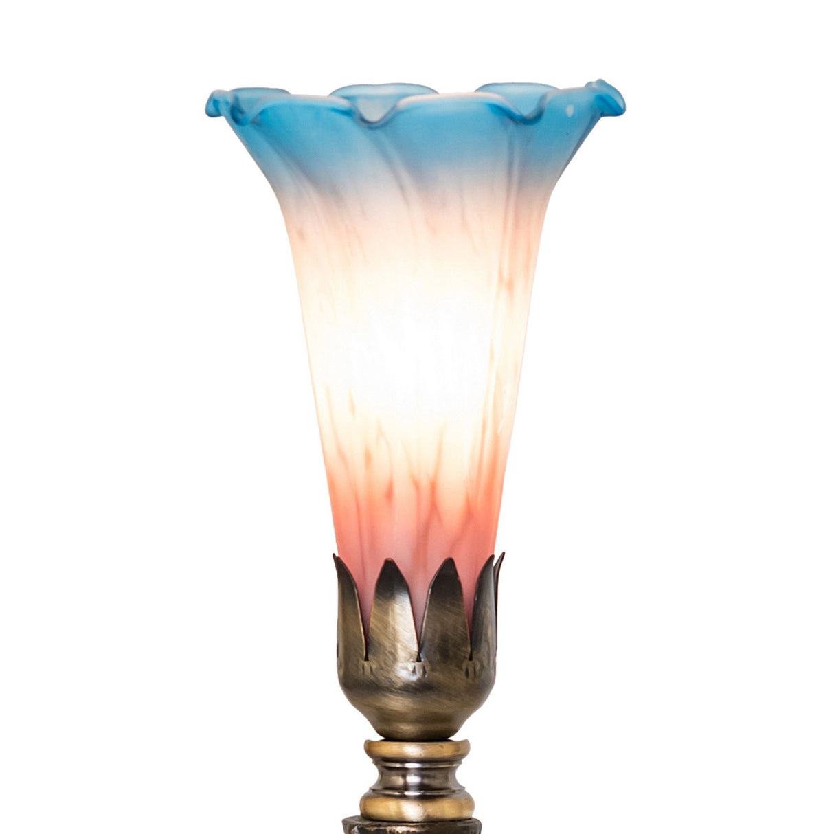 Close-up of Tiffany Pond Lily cherub lamp shade.