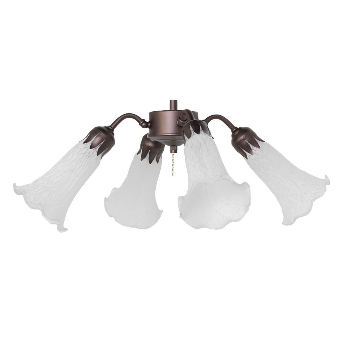Tiffany pond lily fan light with white glass floral shades.