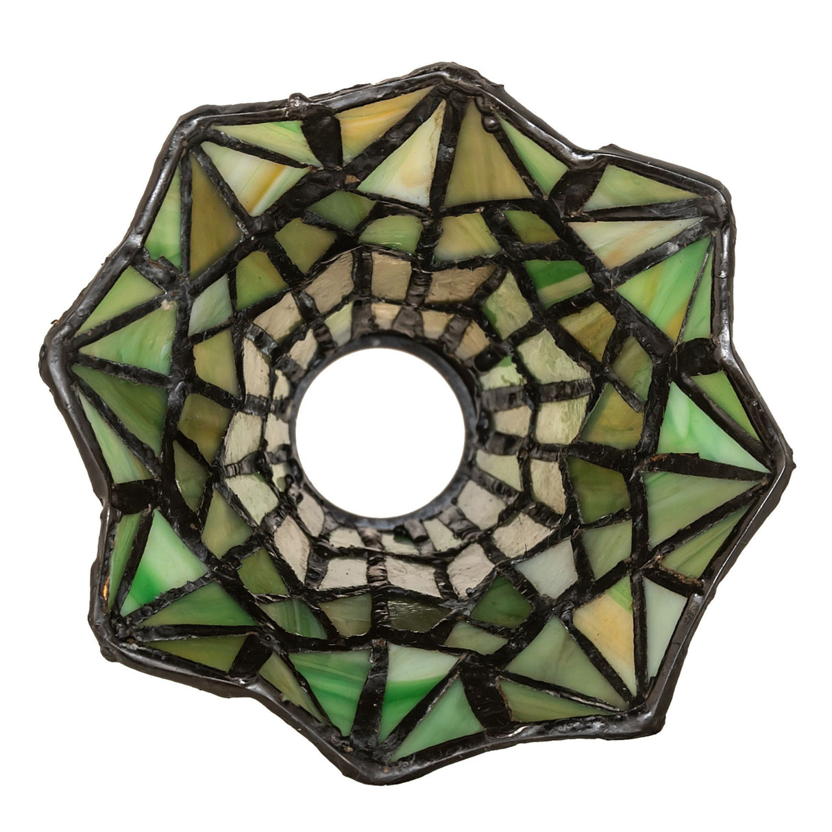 Exterior detail of the Tiffany Pond Lily shade highlighting its geometric design.