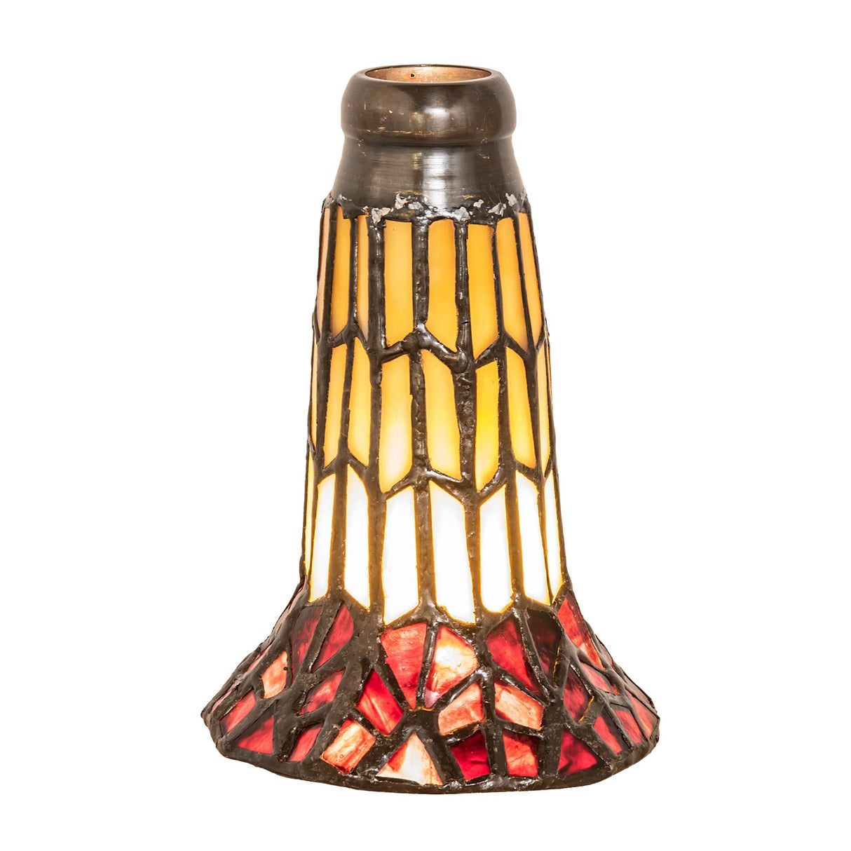 Base view of Tiffany Pond Lily Honey Wisp & Red Shade with vivid red glass accents.