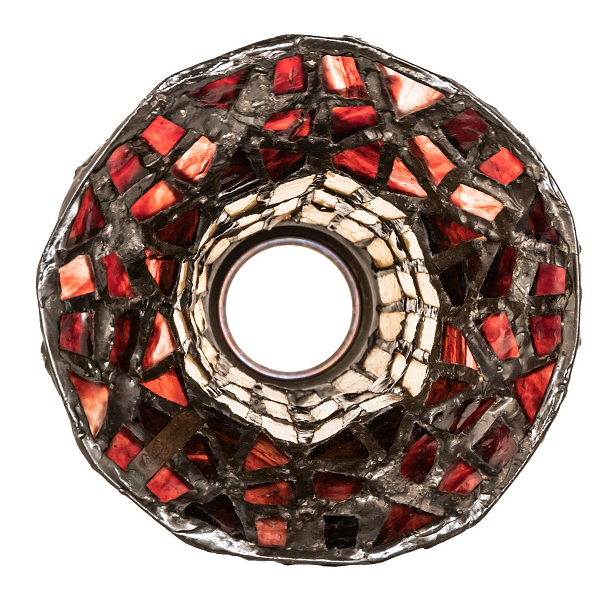 Top view of Tiffany Pond Lily Honey Wisp & Red Shade highlighting its textured pattern.