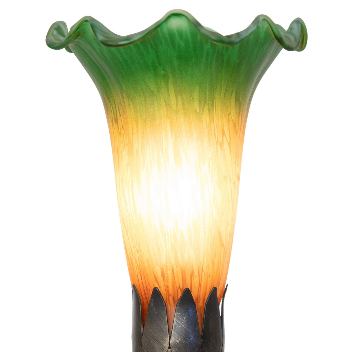 Detailed close-up of the Pond Lily Maidens Mini Lamp, focusing on the unique glasswork.