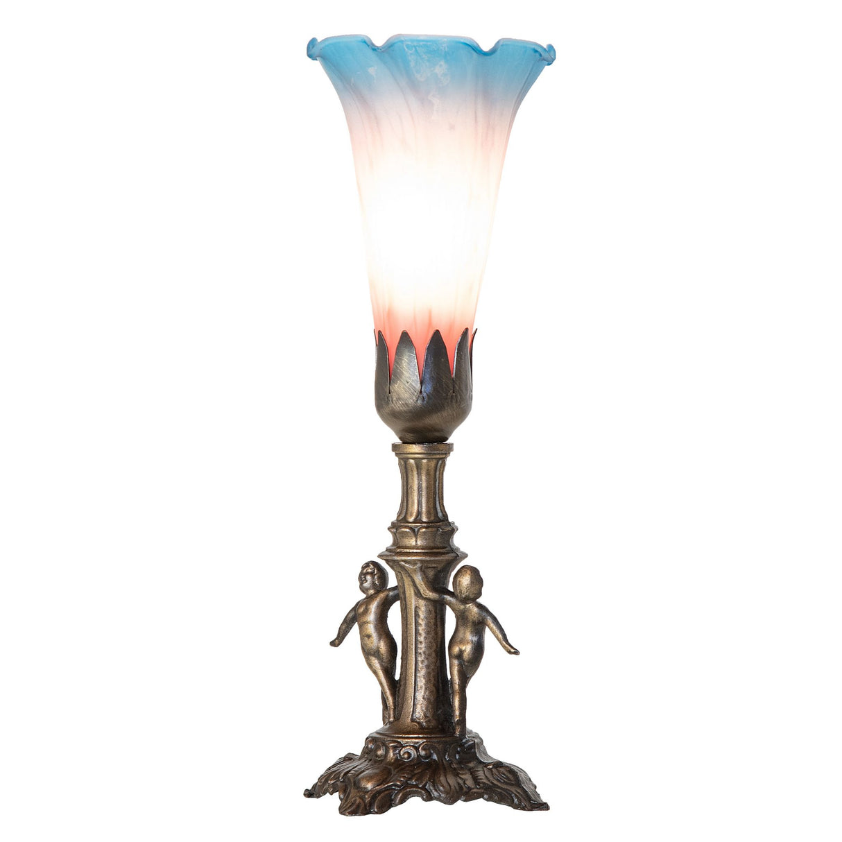 Glowing pond lily mini lamp with antique brass base.