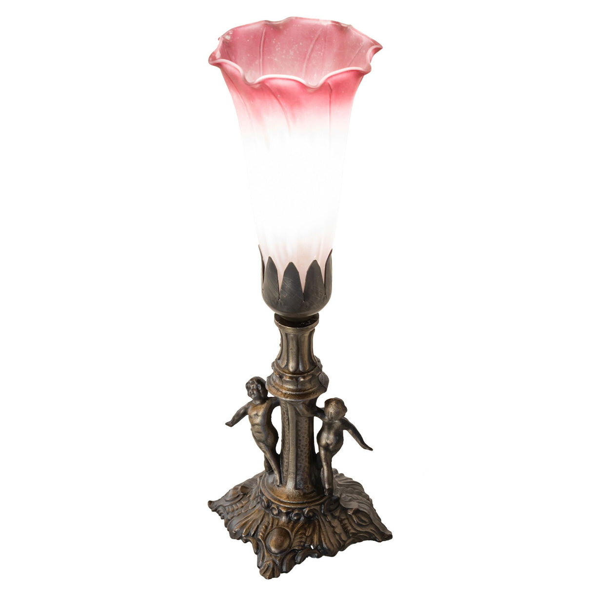 Top view of Pond Lily Maidens Mini Lamp showing the delicate pink and white glass shade.