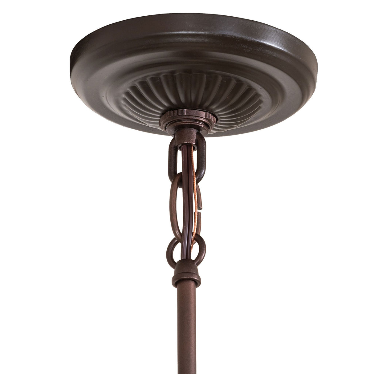 Ceiling canopy and chain detail of the Tiffany Pond Lily mini pendant.